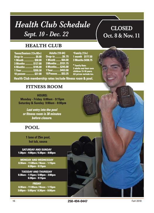 Health Club Schedule Fall 2018 Health Club Schedule Fall 2018