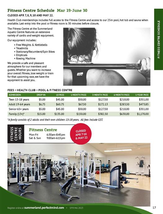 Fitness Centre Schedule pg 17