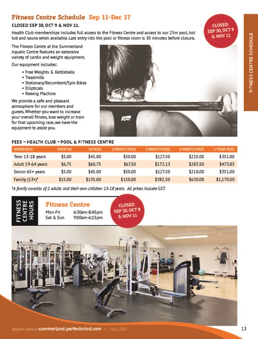 Guide Fall23-Fitness Centre Schedule