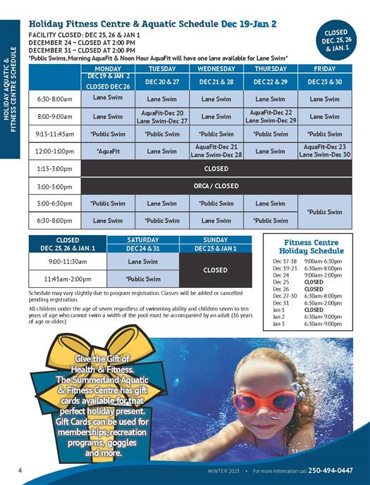 Holiday Fitness Centre &amp; Aquatic Schedule-web file