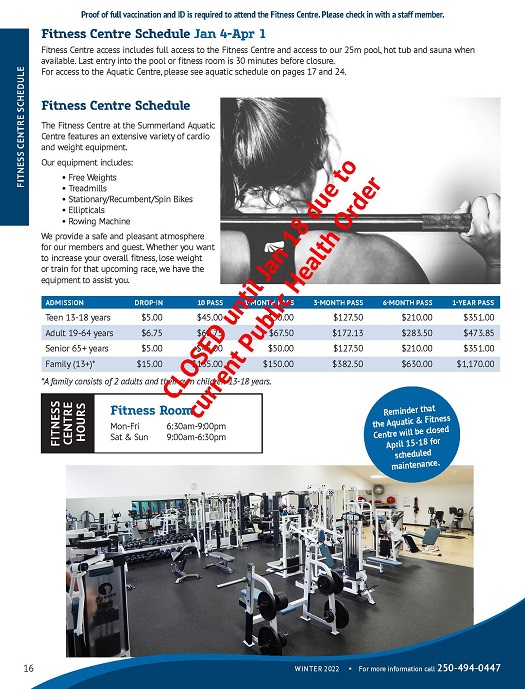 Fitness Centre Schedule