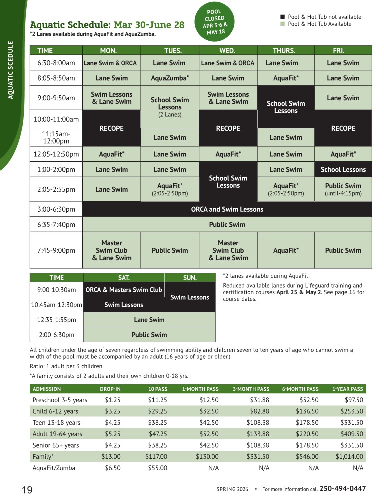 Spring Aquatic Schedule 2026