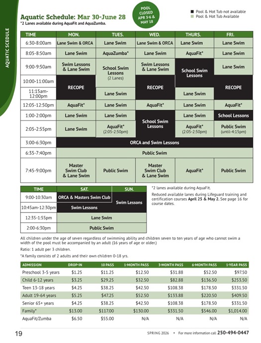 Spring Aquatic Schedule 2026 Spring Aquatic Schedule 2026