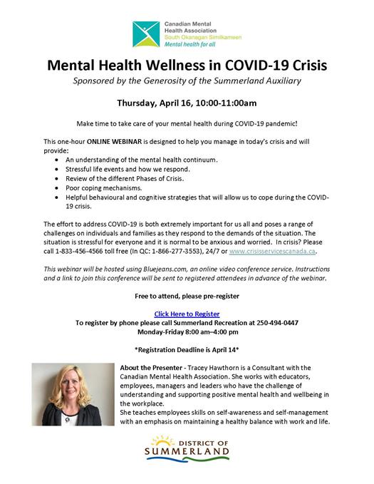 Summerland Poster for Mental Health Wellness in COVID-19 Crisis Summerland Poster for Mental Health Wellness in COVID-19 Crisis